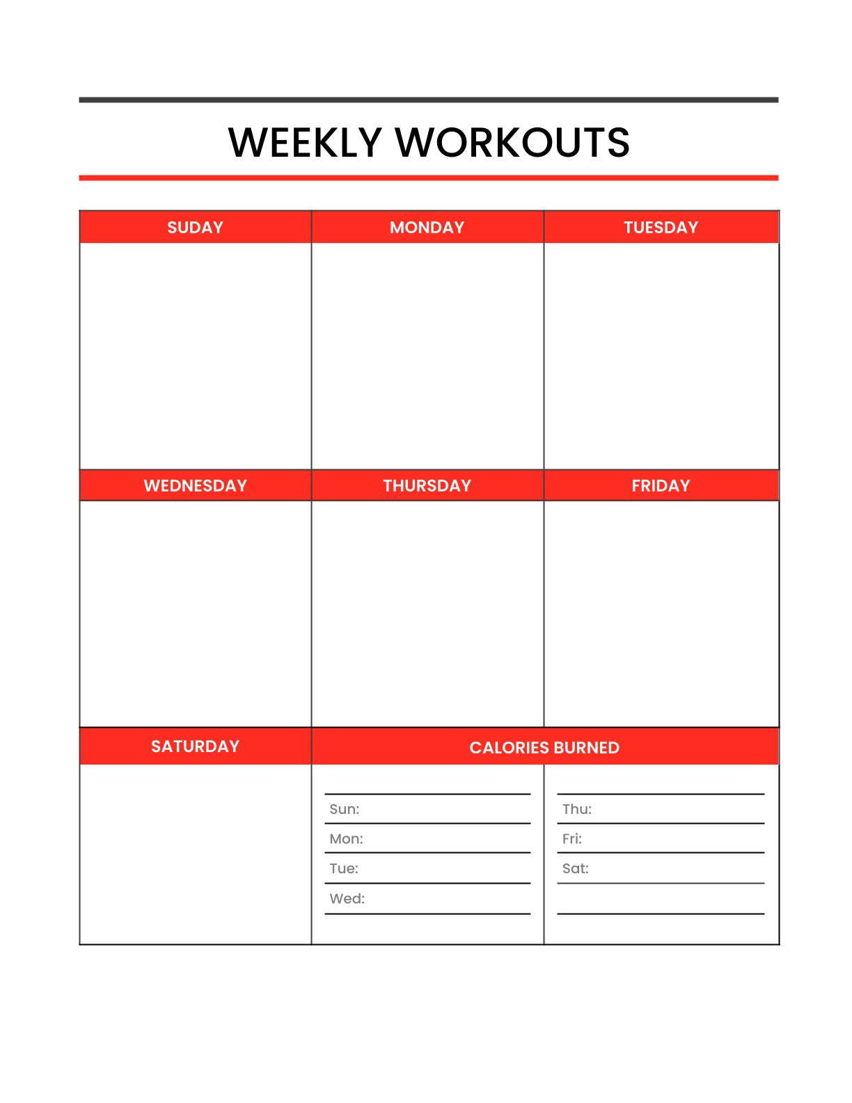 Free Printable Workout Planner Template