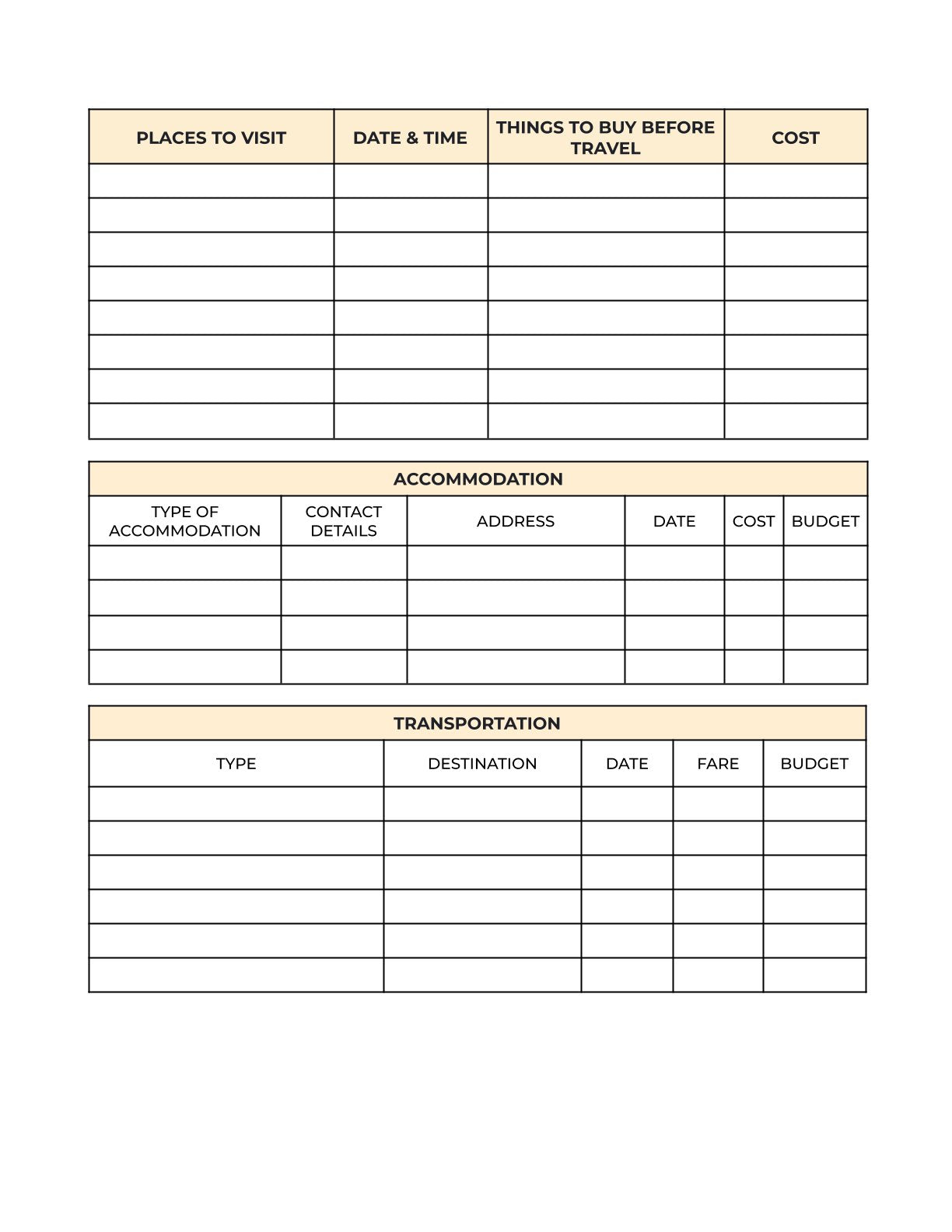 Free Vacation Itinerary Planner Template