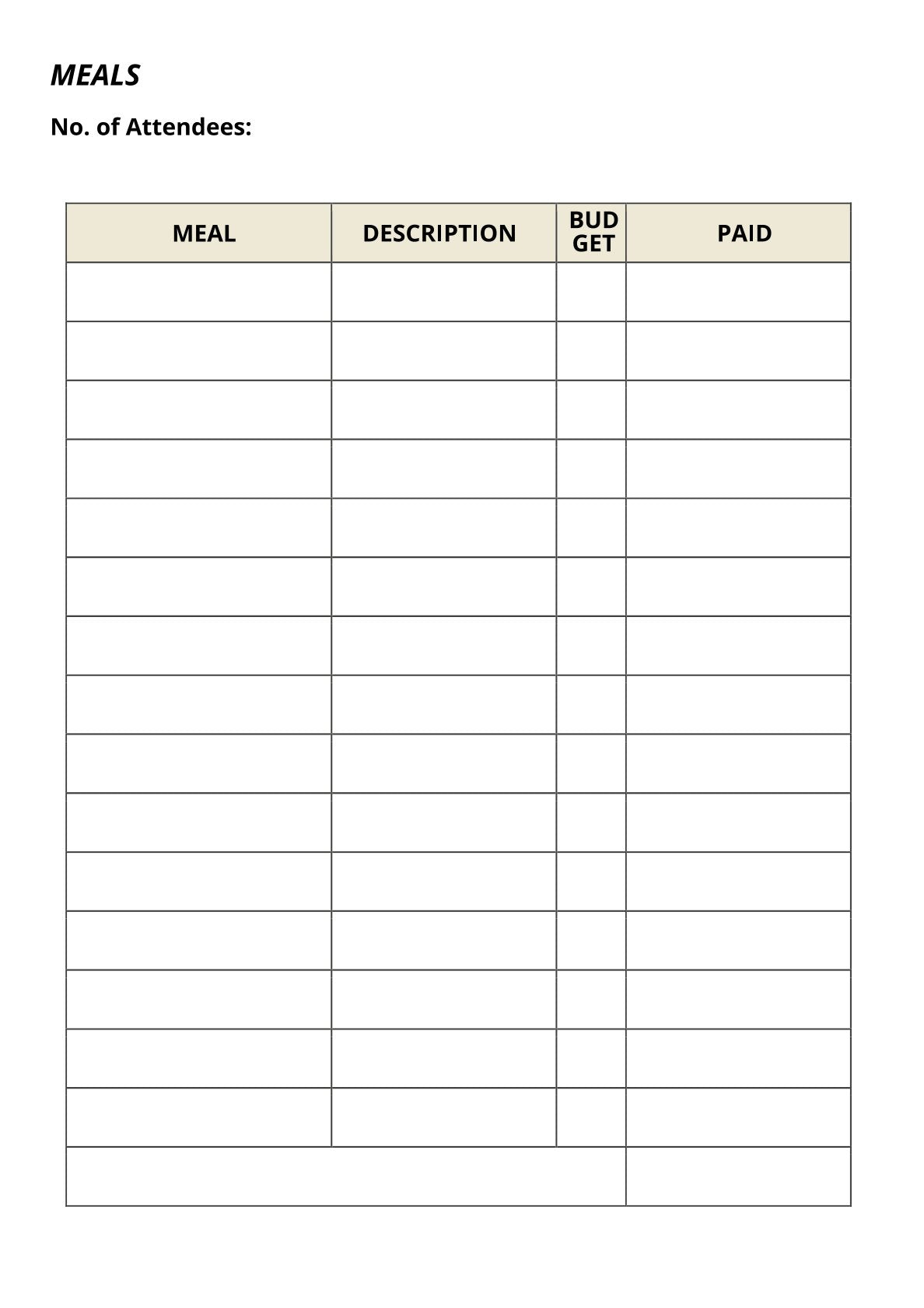 Free Event Meal Planner Template