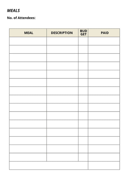 Free Event Meal Planner Template