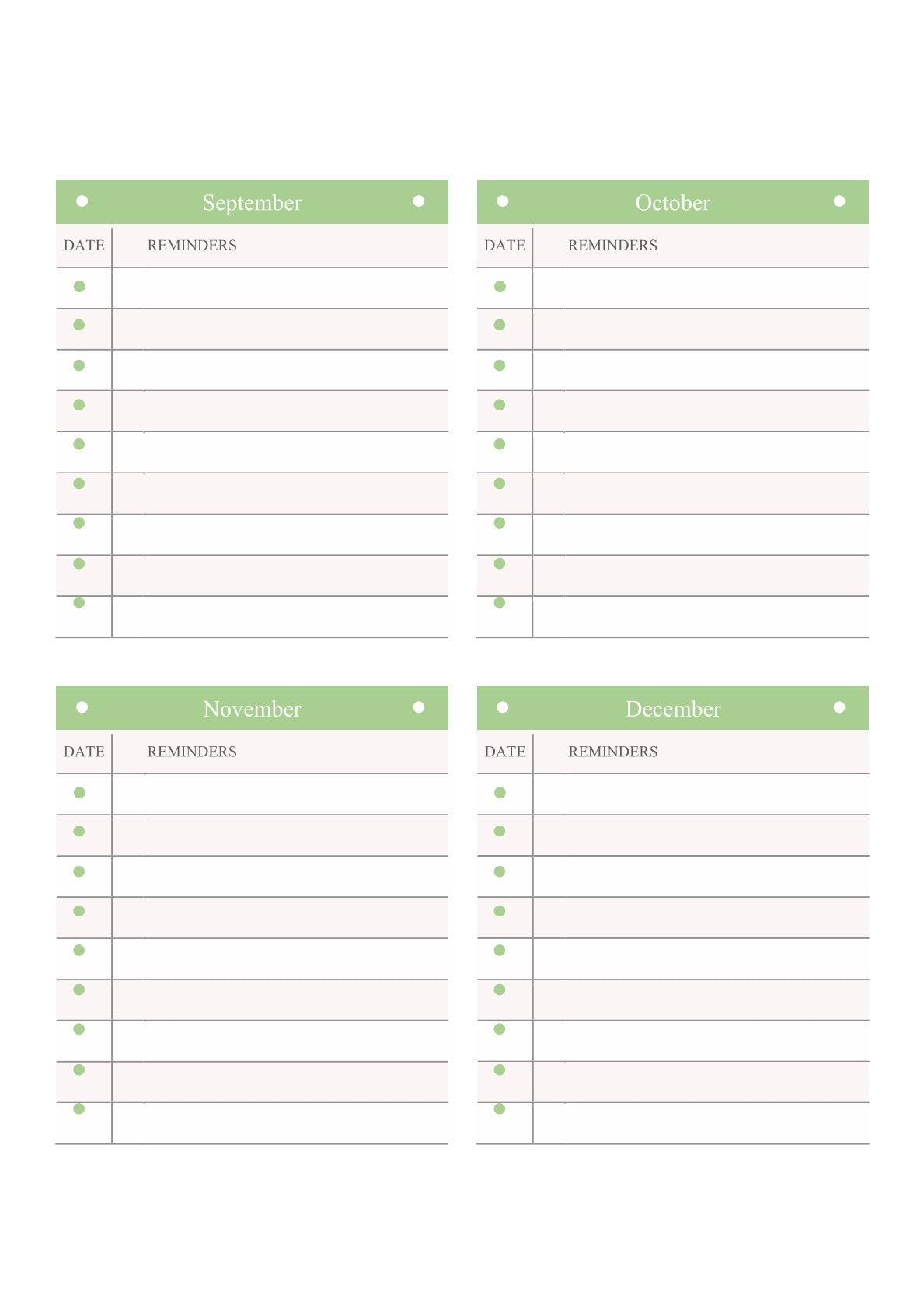 Free 12 Month Life Planner Template