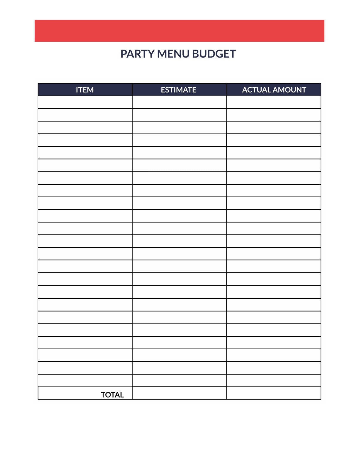 Free Party Menu Planner Template