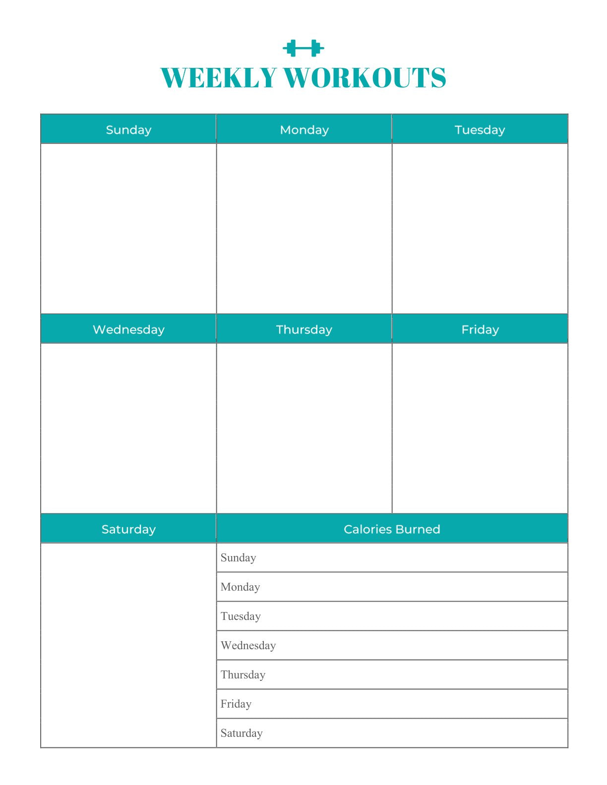 Free Exercise Workout Planner Template