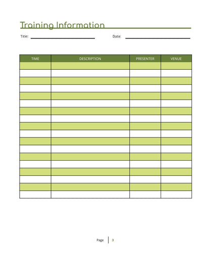 Free Staff Training Planner Template