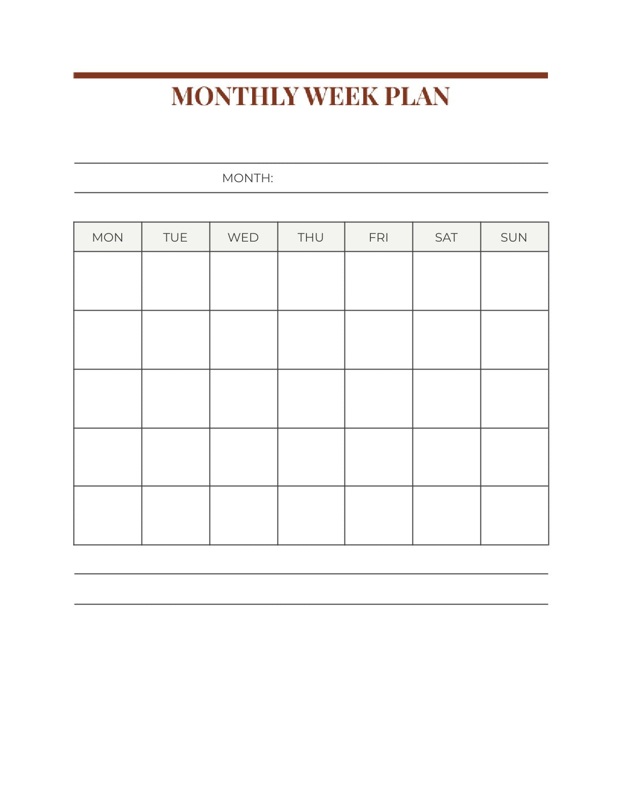 free Minimal Work Planner Template