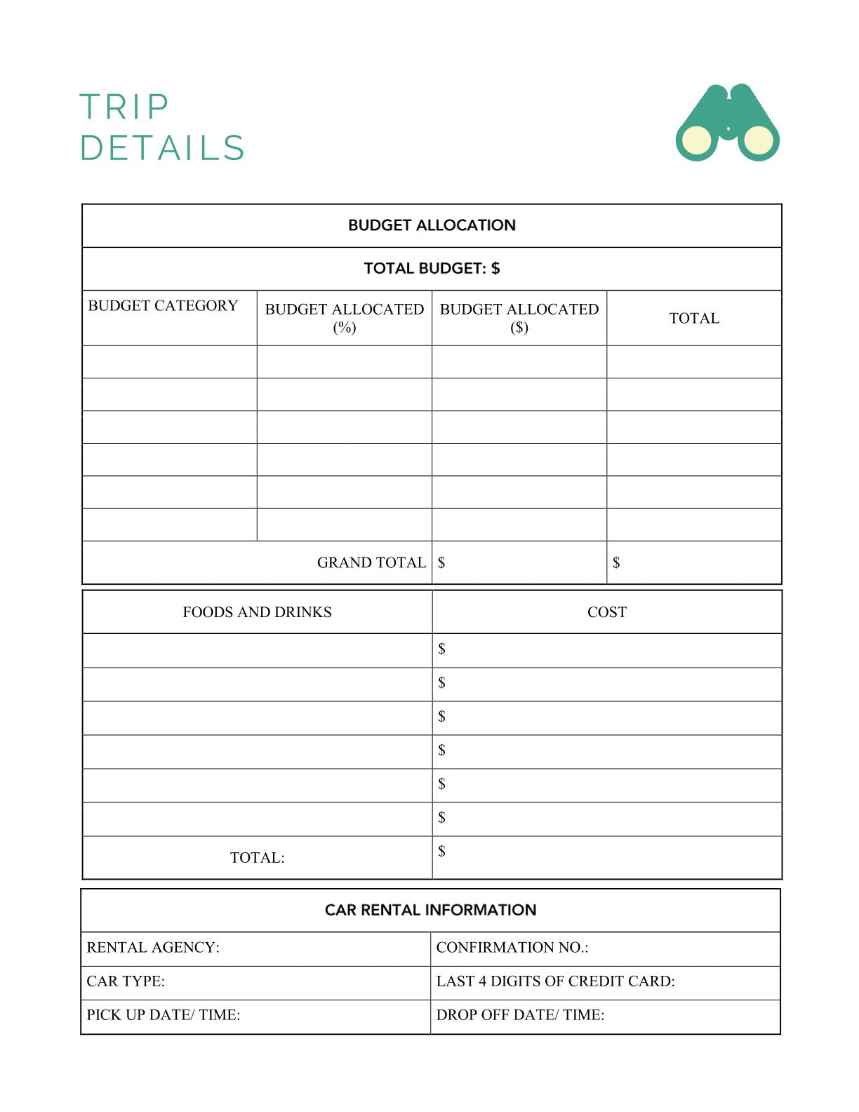 Free Trip Meeting Planner Template