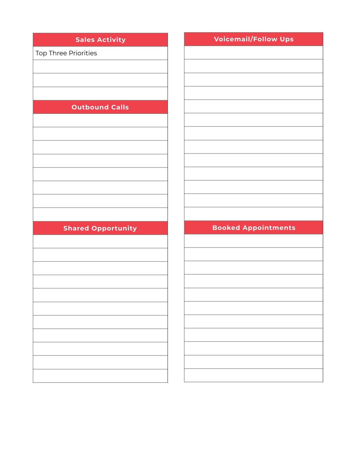 Free sales call Planner Template