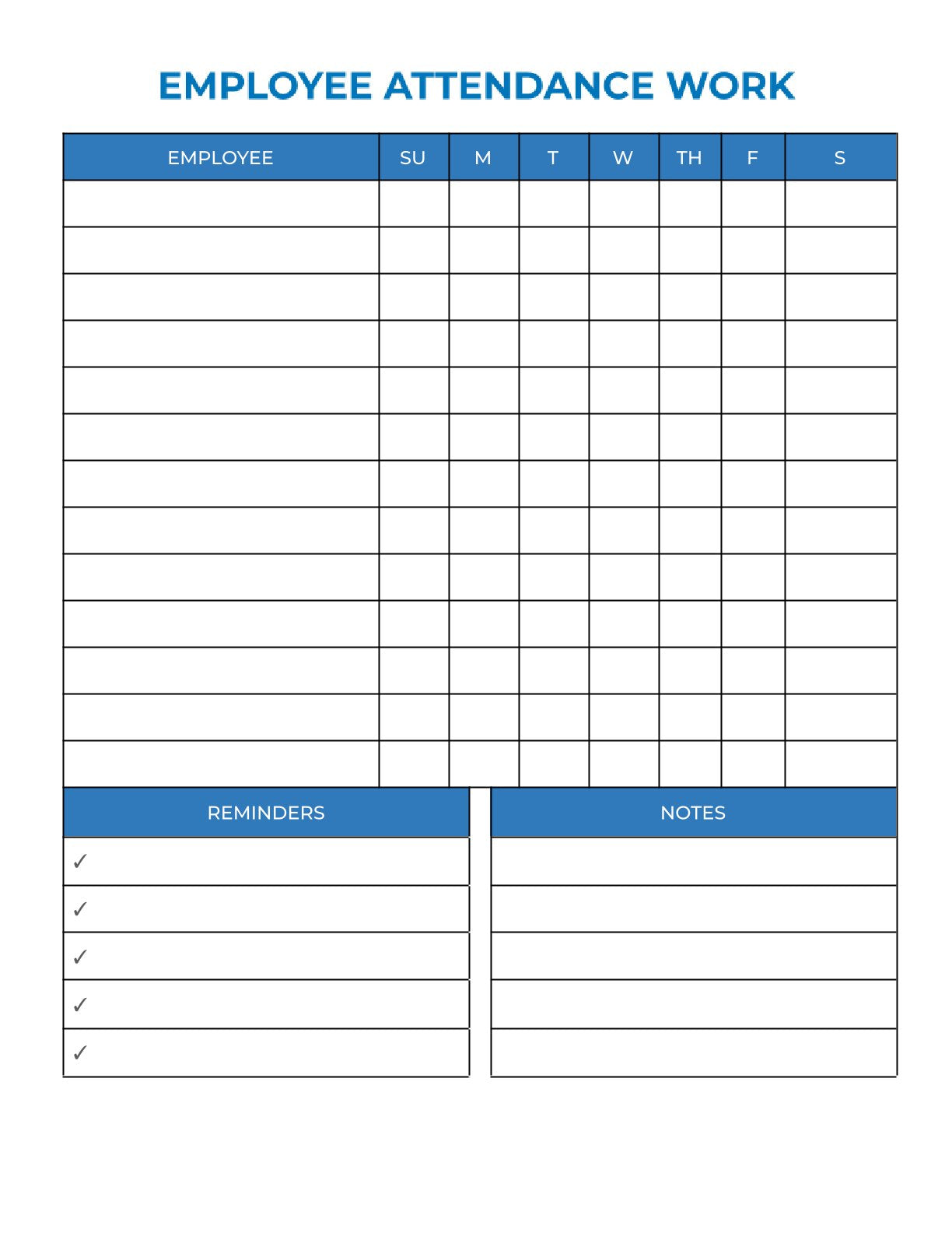 Free Employee Attendance Work Planner Template