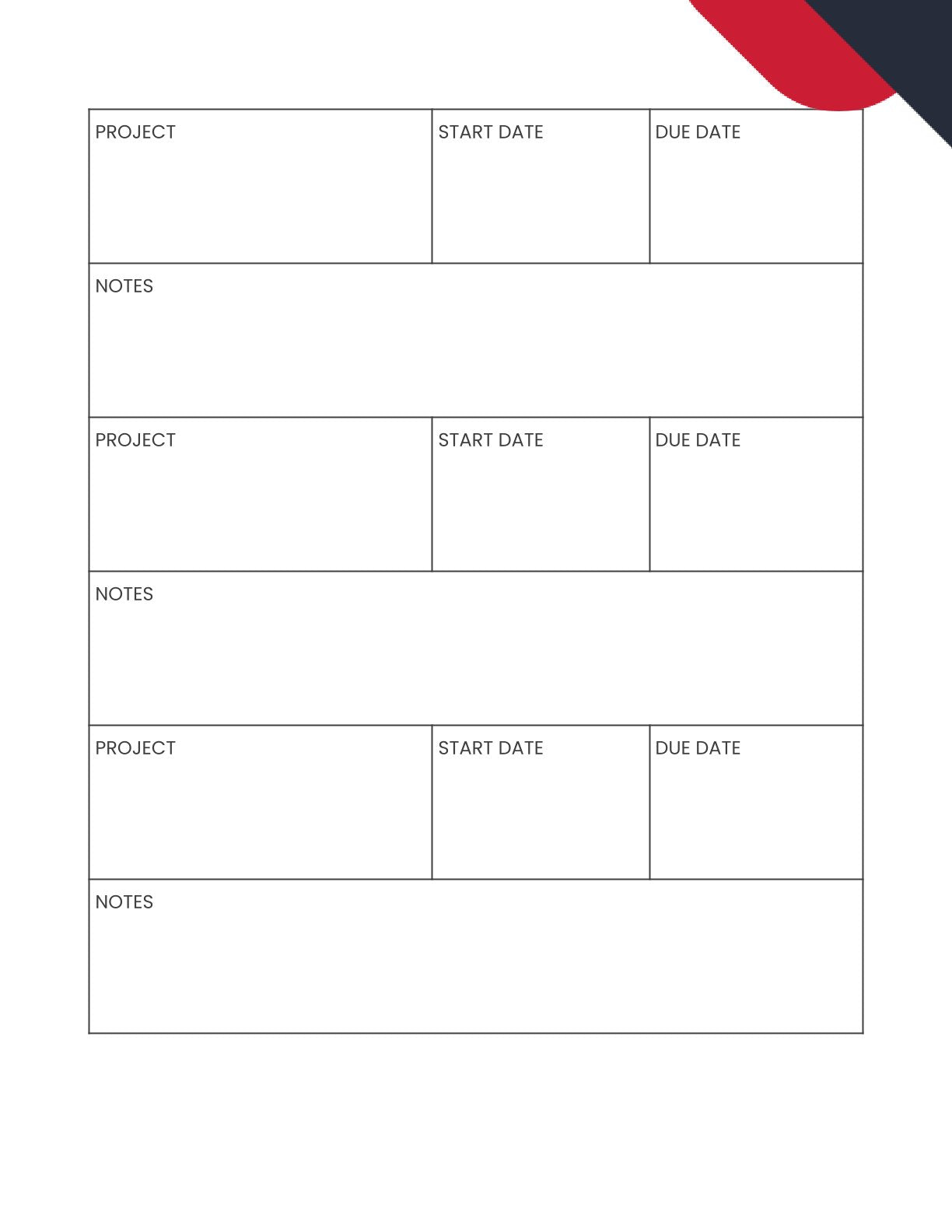 Free Productivity Project Planner Template