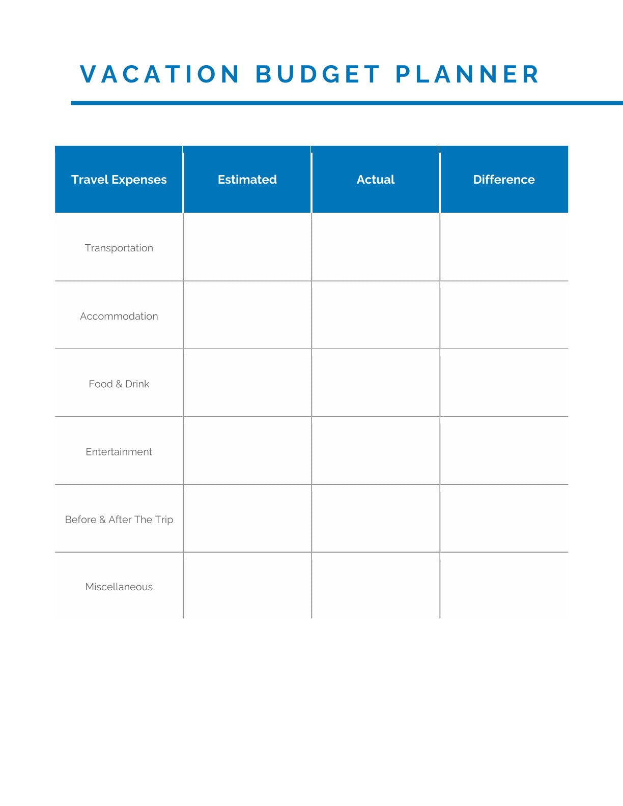 free Family Vacation Planner template