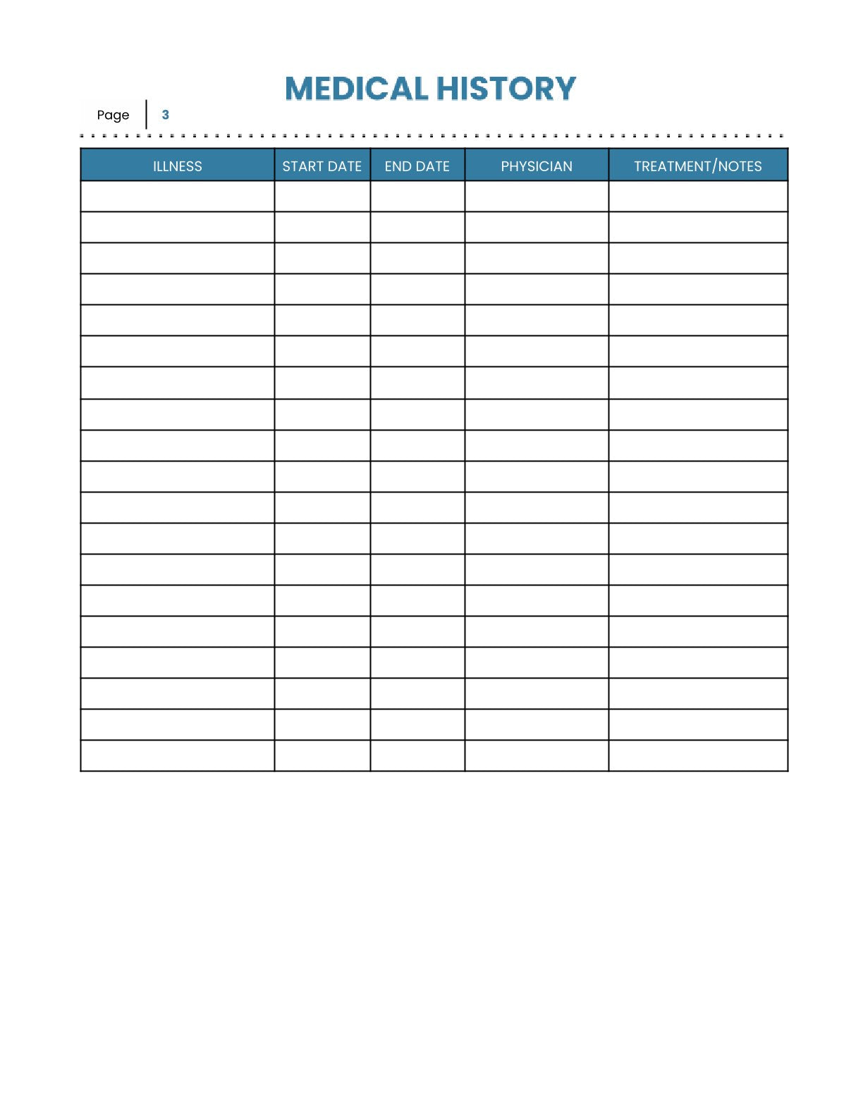 Free Medical History Planner Template