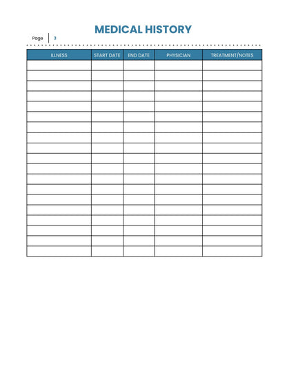 Free Medical History Planner Template