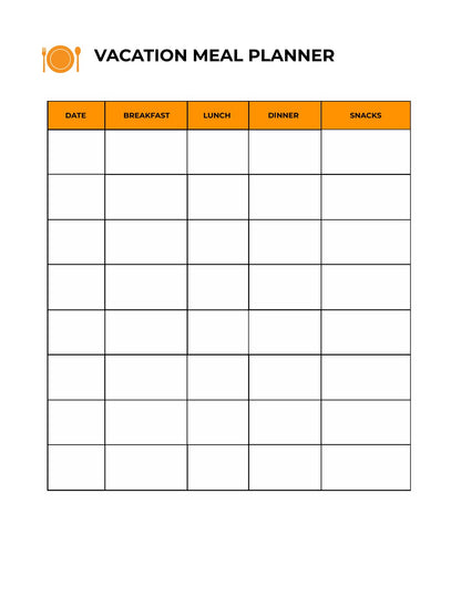 Free Vacation Menu Planner Template
