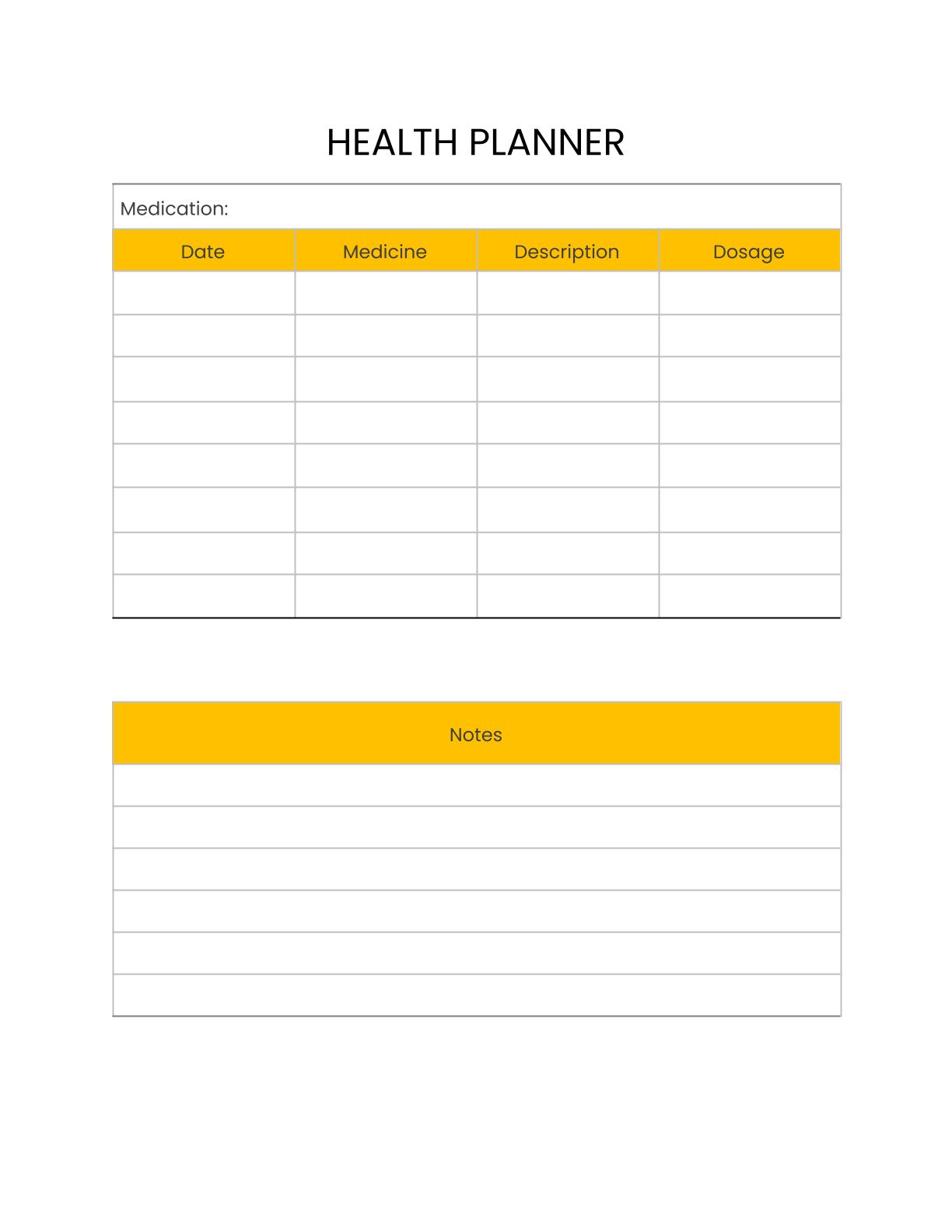 Free Health Planner Template