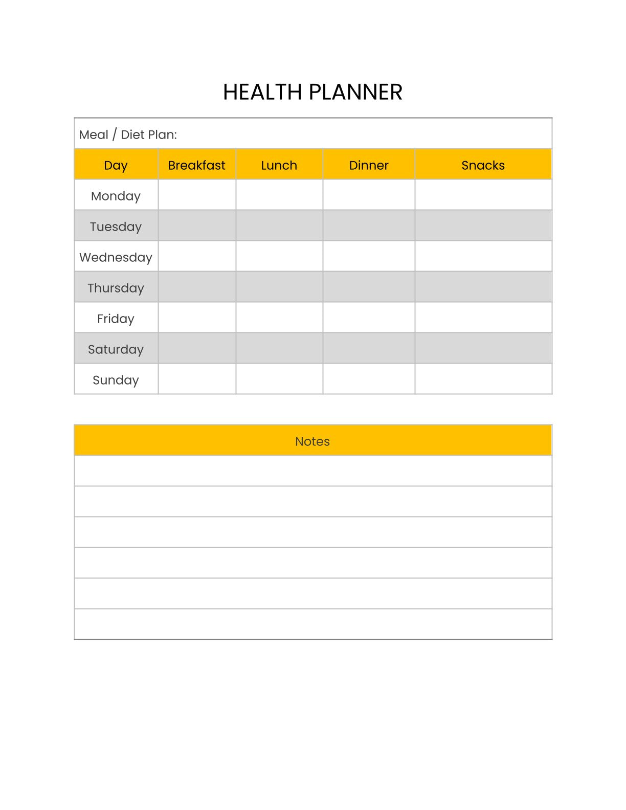 Free Health Planner Template