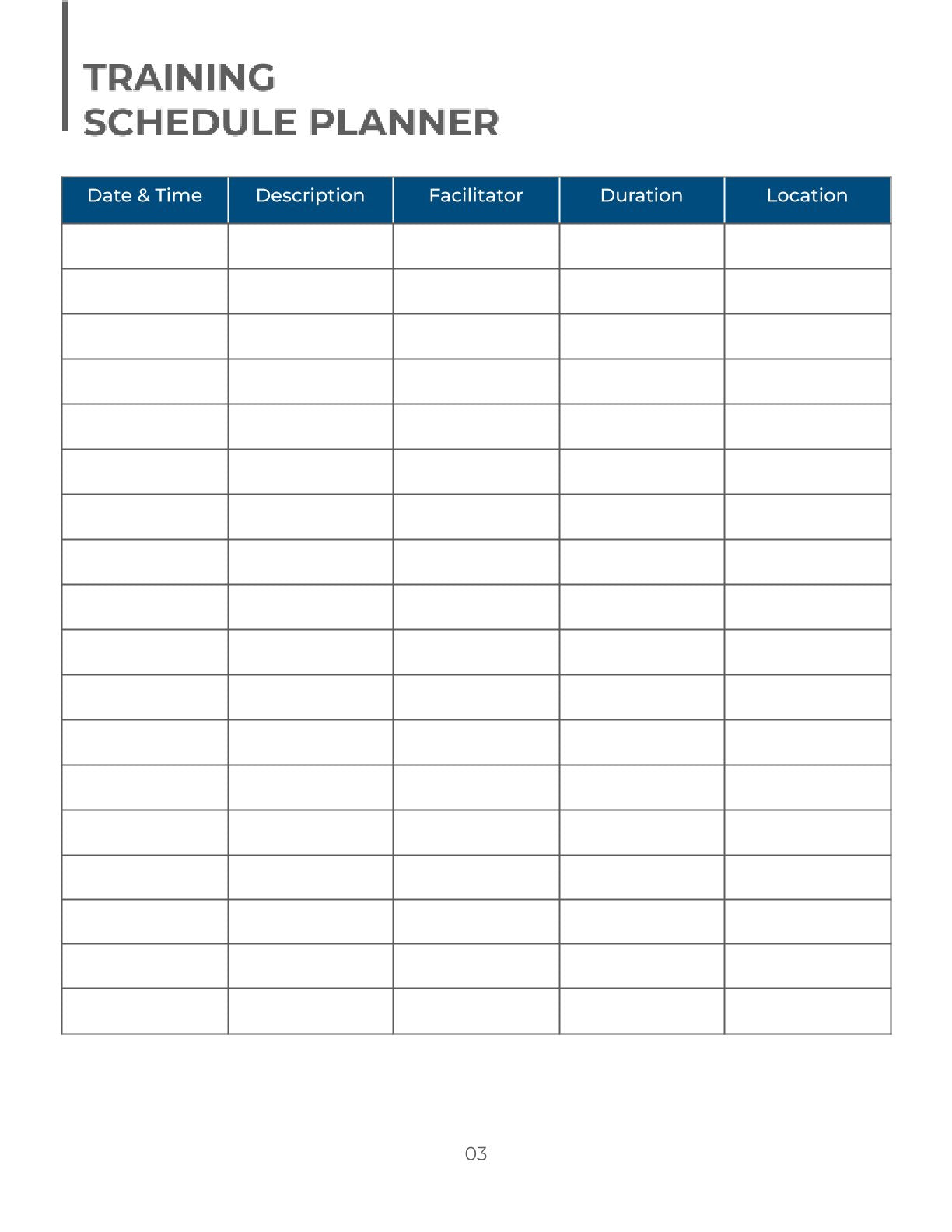 Free Team Training Planner Template