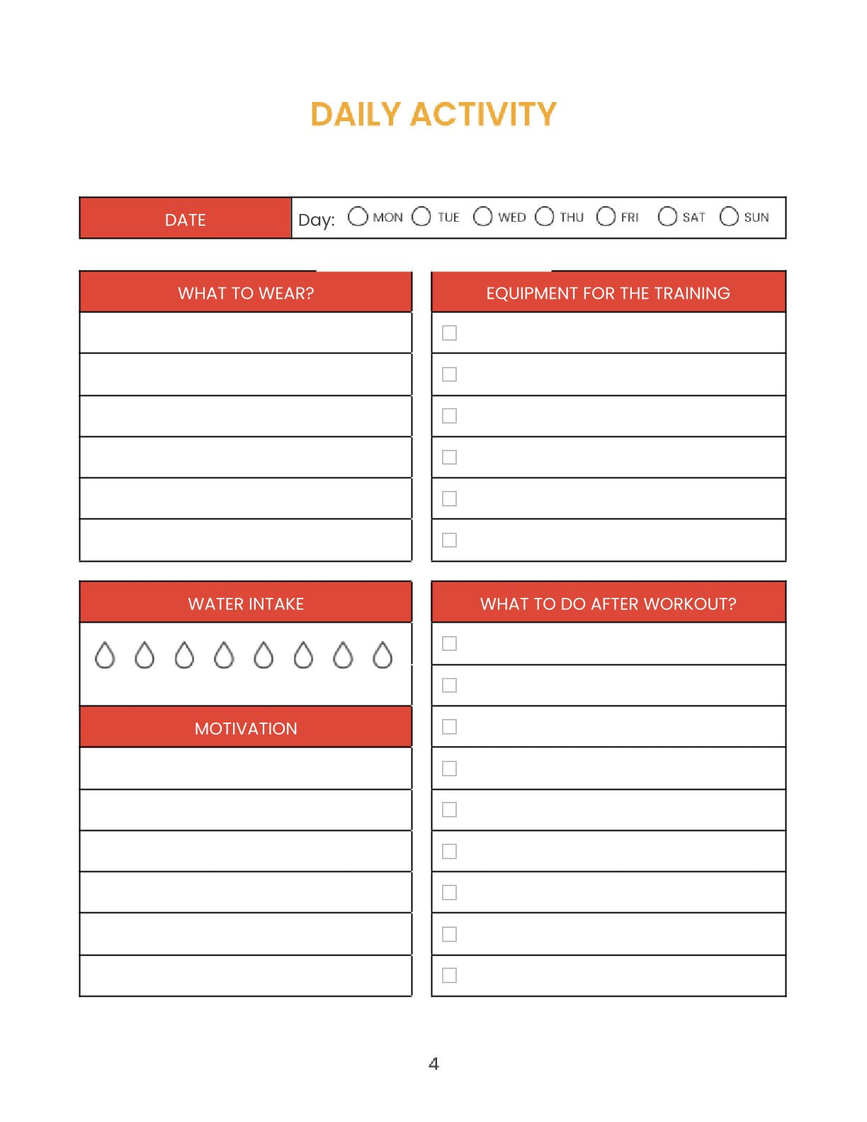 Free Weight Training Planner Template