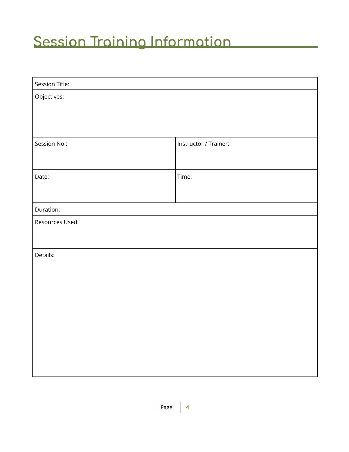 Free Staff Training Planner Template