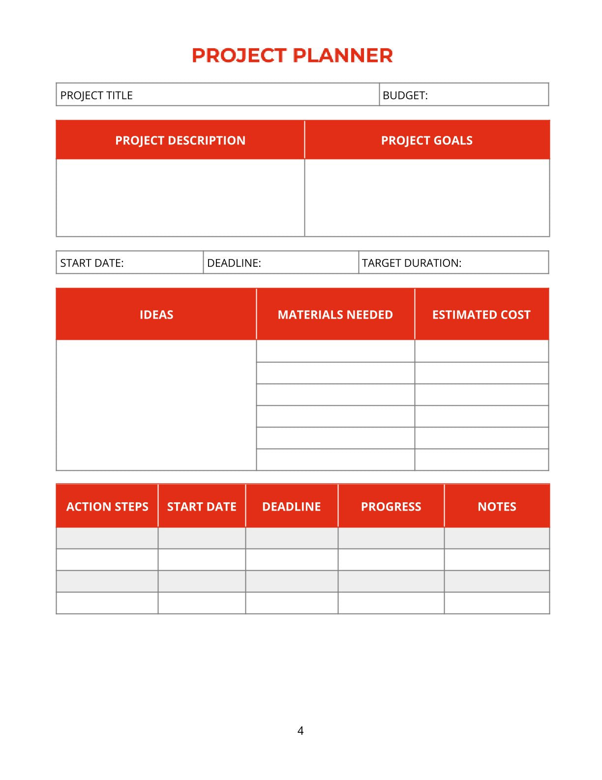 Free Home Renovation Project Planner Template