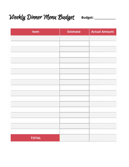 Free Dinner Menu Planner Template