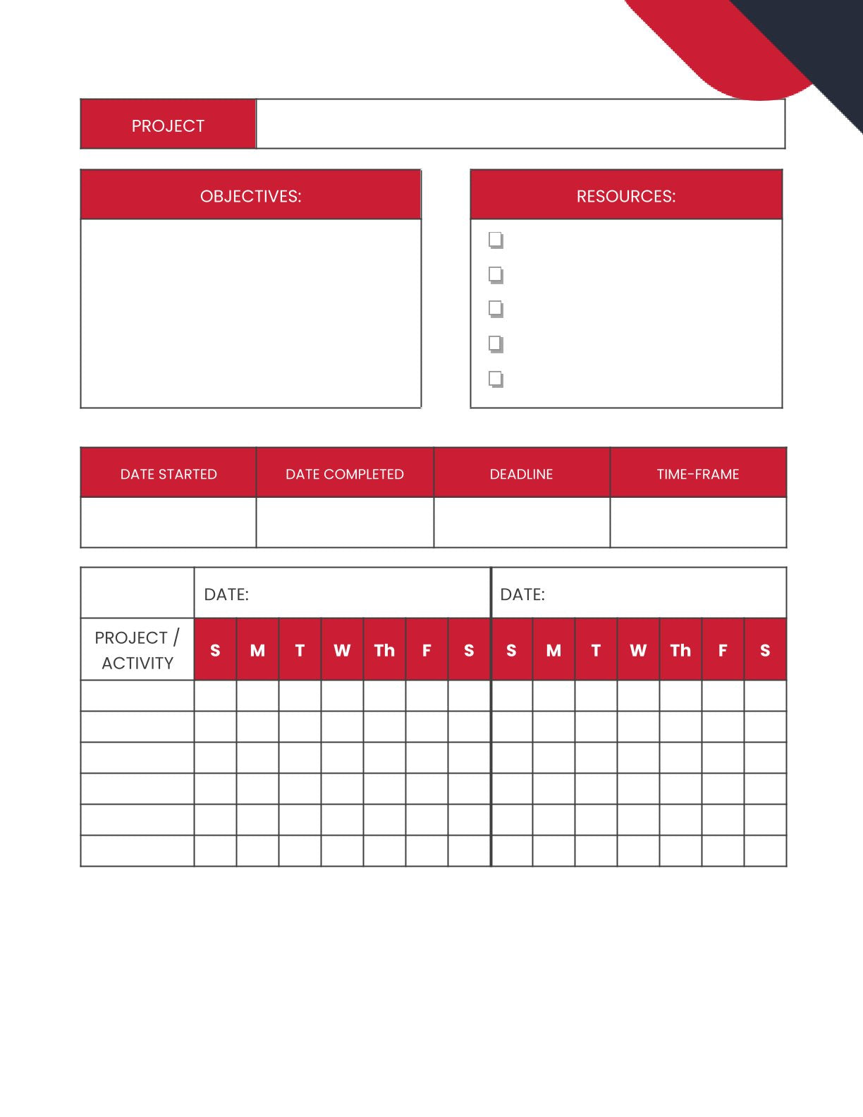 Free Productivity Project Planner Template