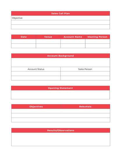 Free sales call Planner Template