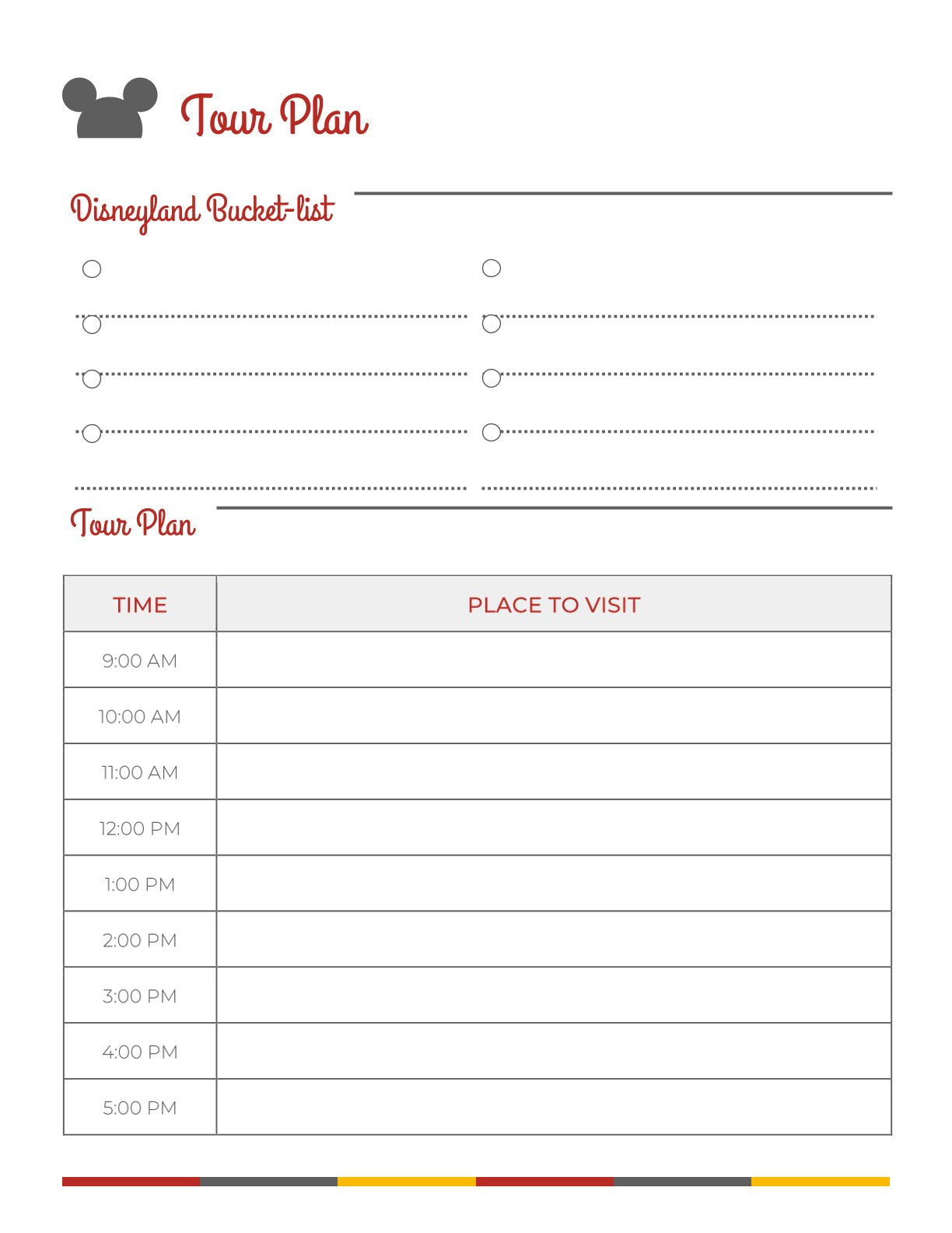 Free Disney Vacation Planner Template