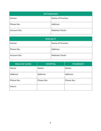 Free Family Medical Planner Template