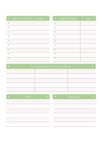 Free 12 Month Life Planner Template