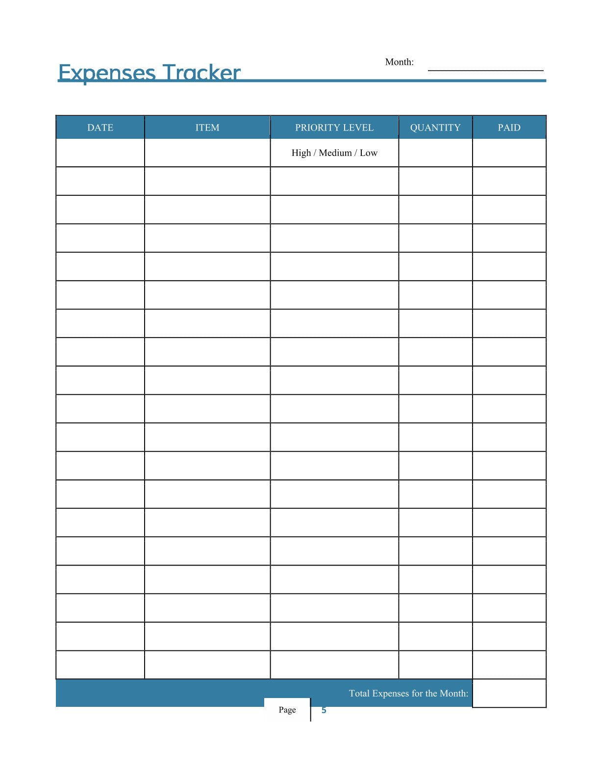 Free Monthly Personal Planner Template