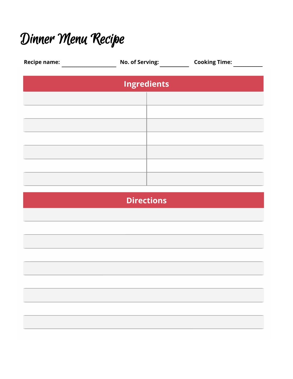 Free Dinner Menu Planner Template