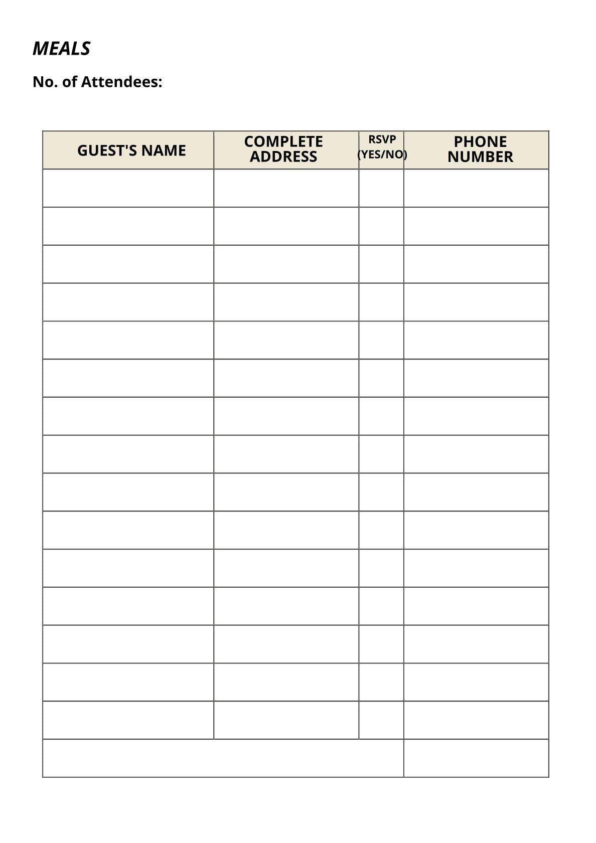 Free Event Meal Planner Template