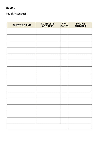 Free Event Meal Planner Template