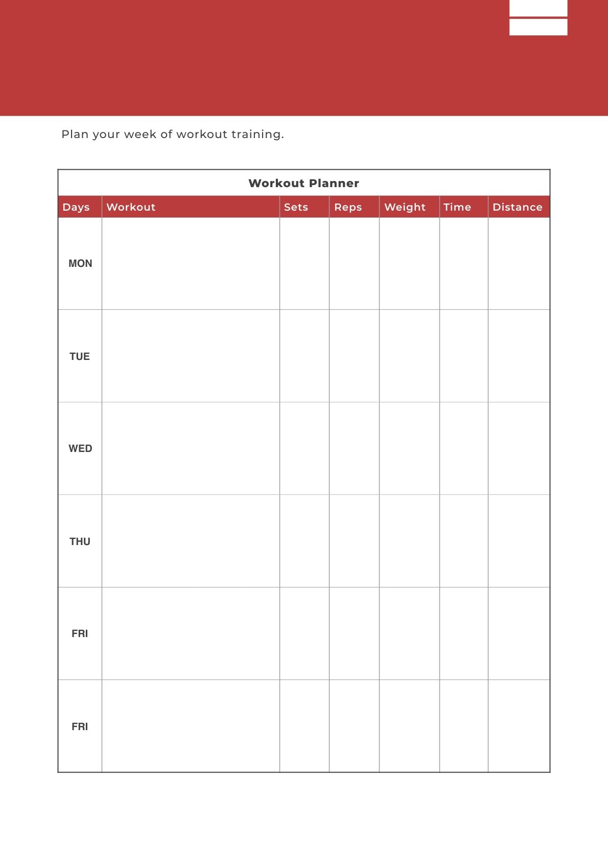 Free Training Planner template