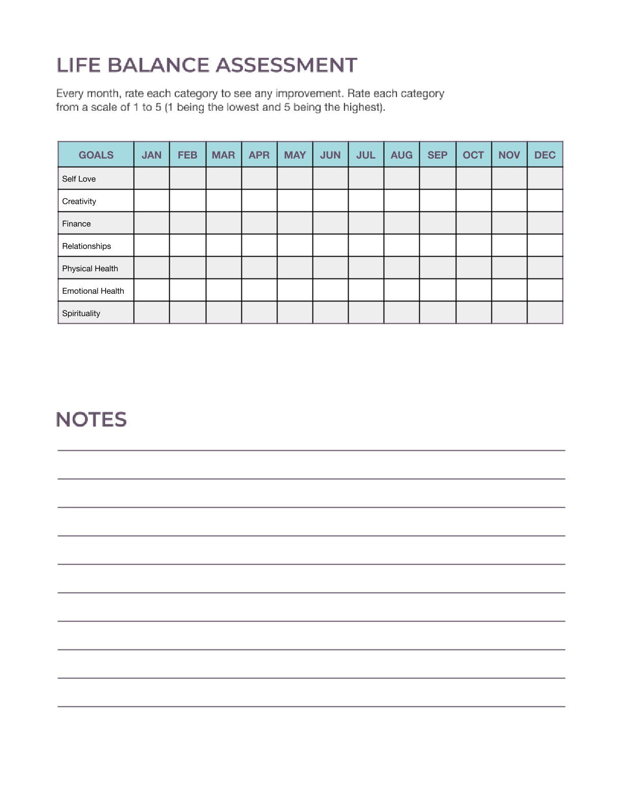 Free Life Balance Planner Template