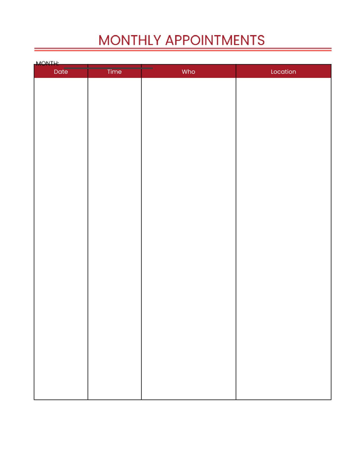 Free Monthly Work Planner Template