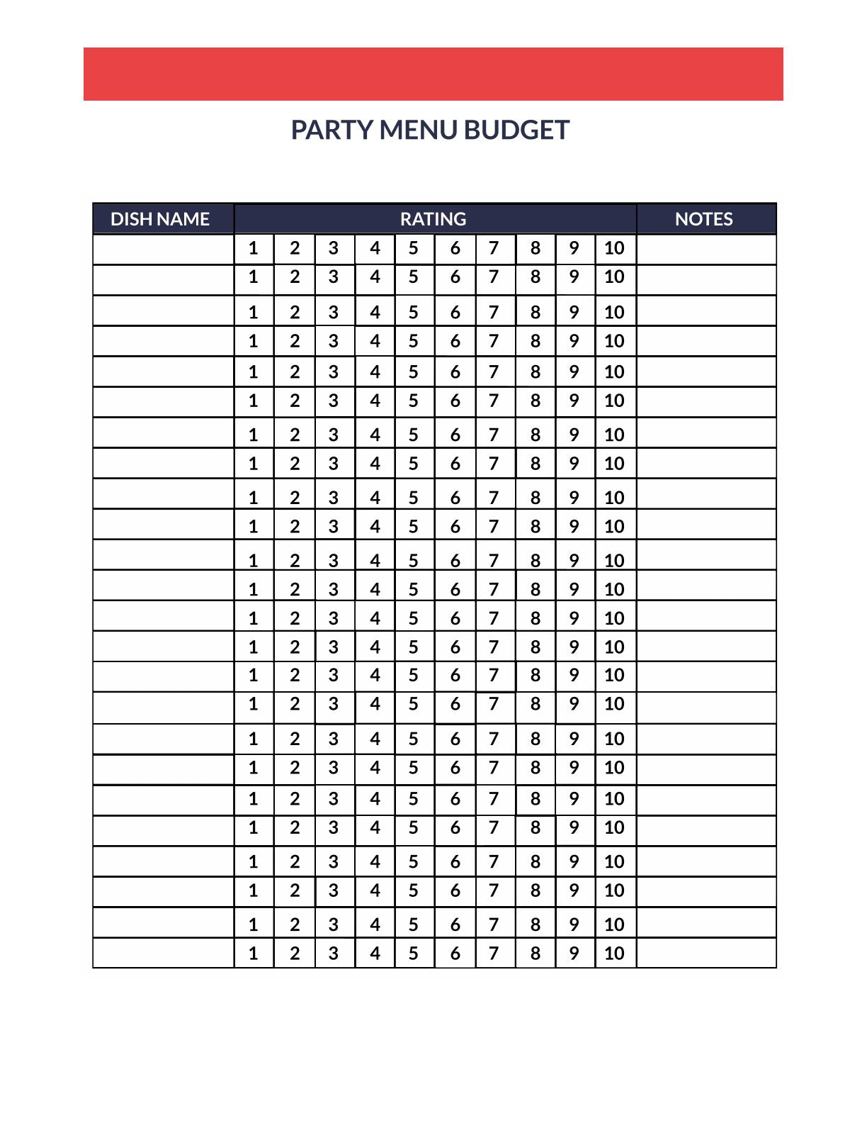 Free Party Menu Planner Template