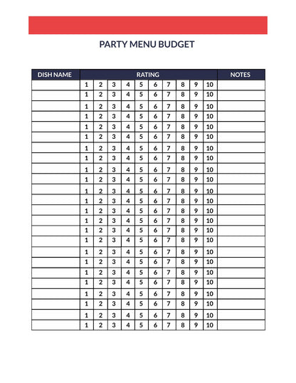 Free Party Menu Planner Template