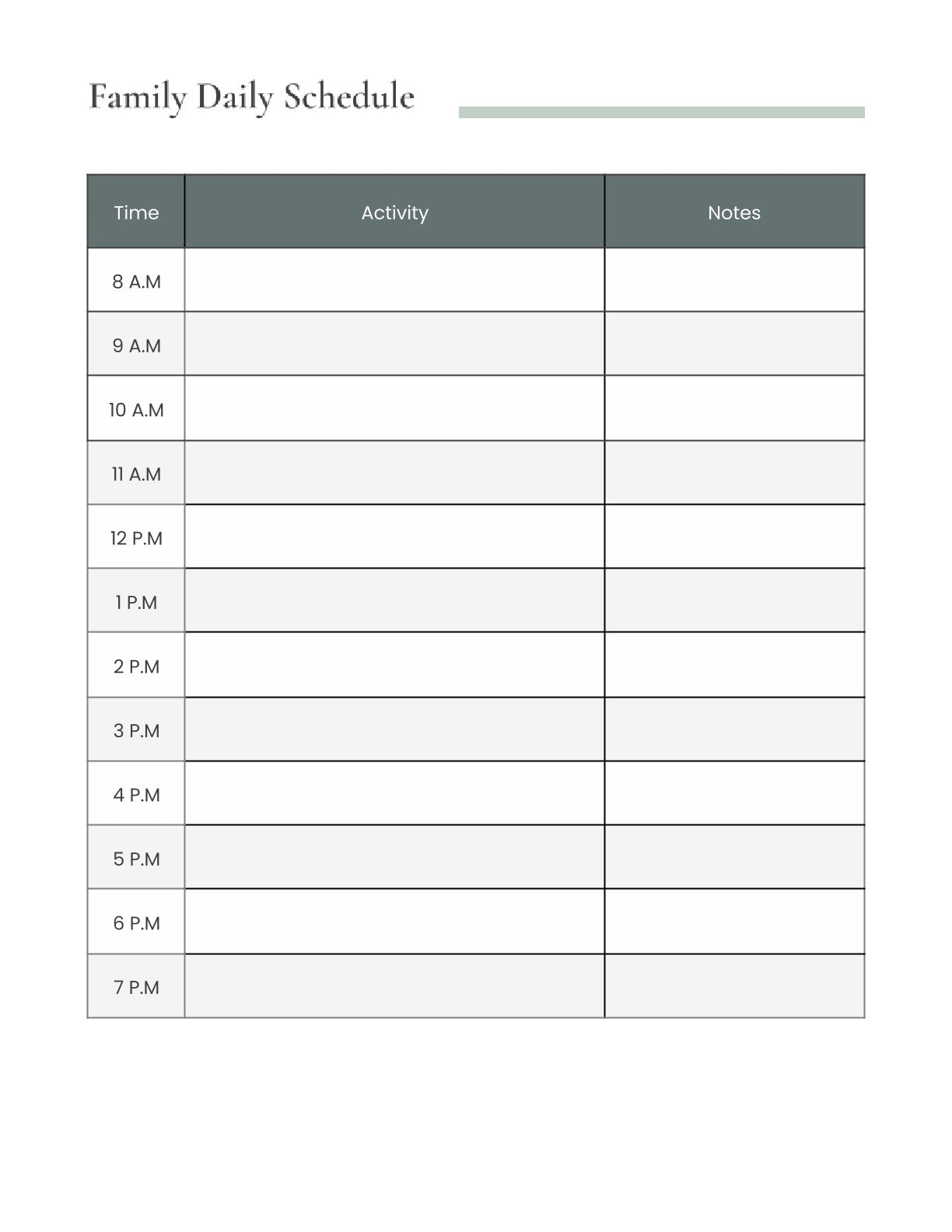 Free Family Schedule Planner Template