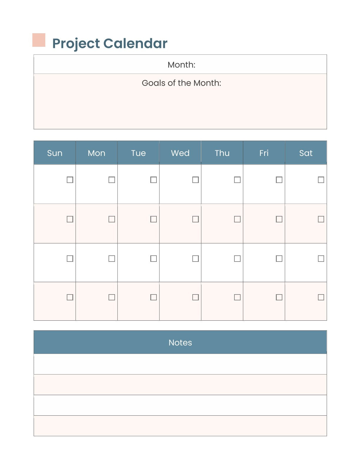 Free Sample Project planner template