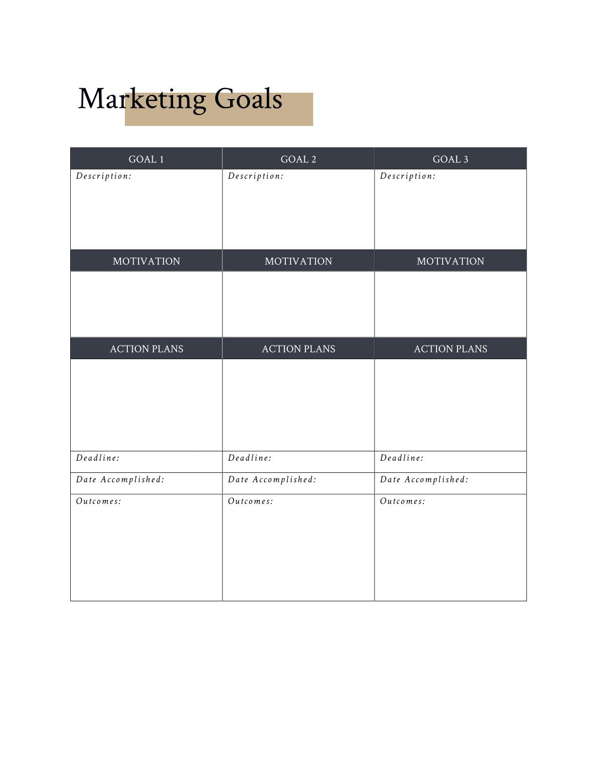 Free Marketing Plannner Template