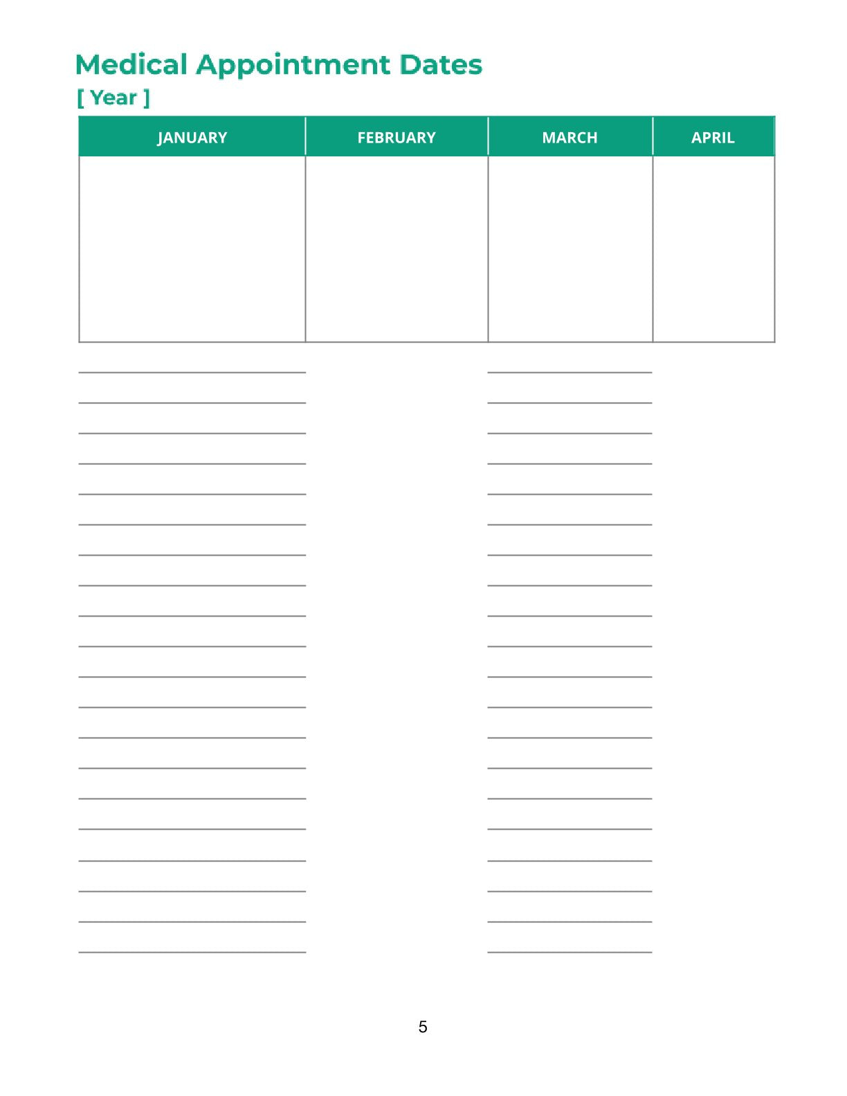 Free Family Medical Planner Template