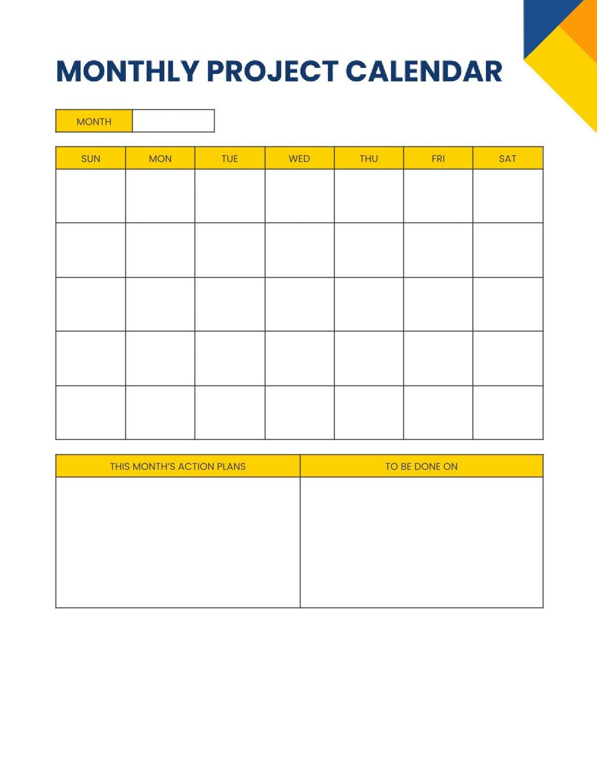 Free Sample Monthly Project Planner Template