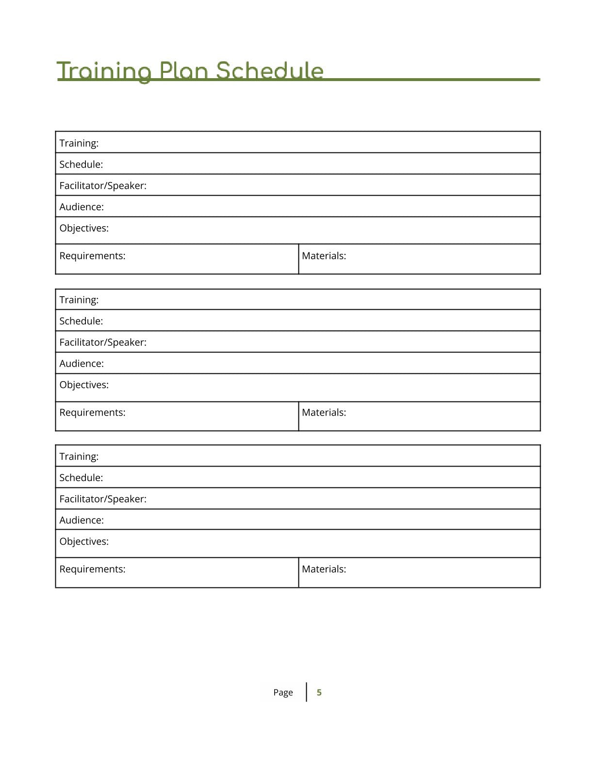 Free Staff Training Planner Template