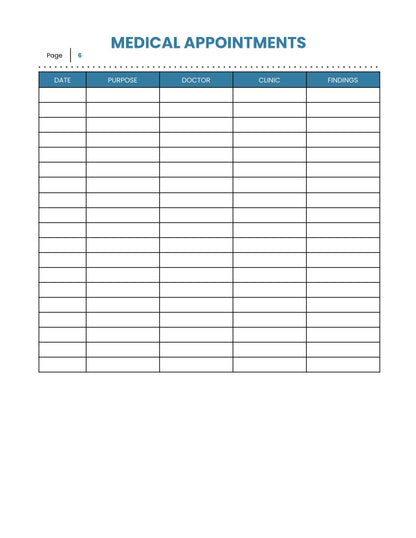 Free Medical History Planner Template