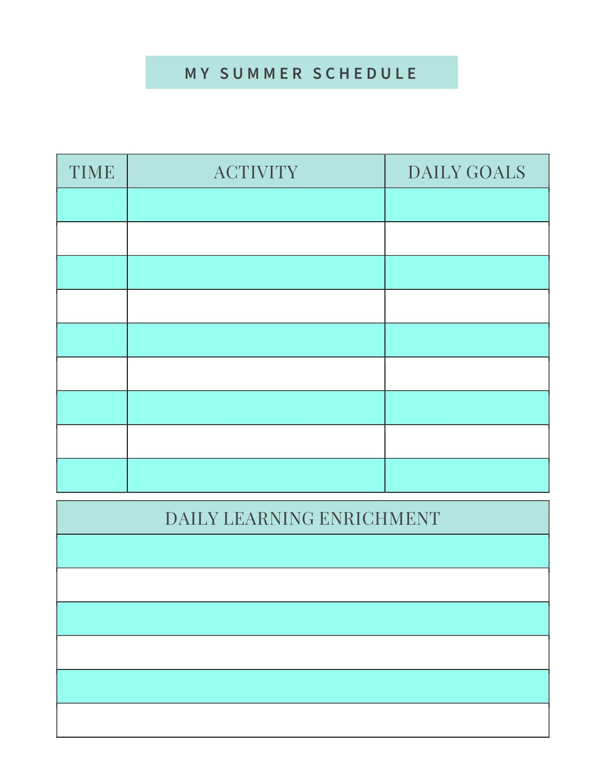 Free Summer Vacation Planner Template