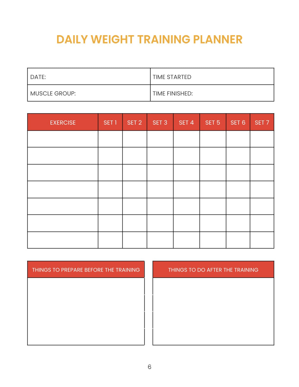 Free Weight Training Planner Template