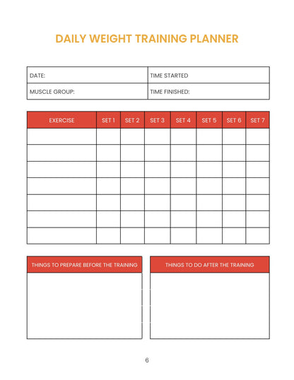 Free Weight Training Planner Template