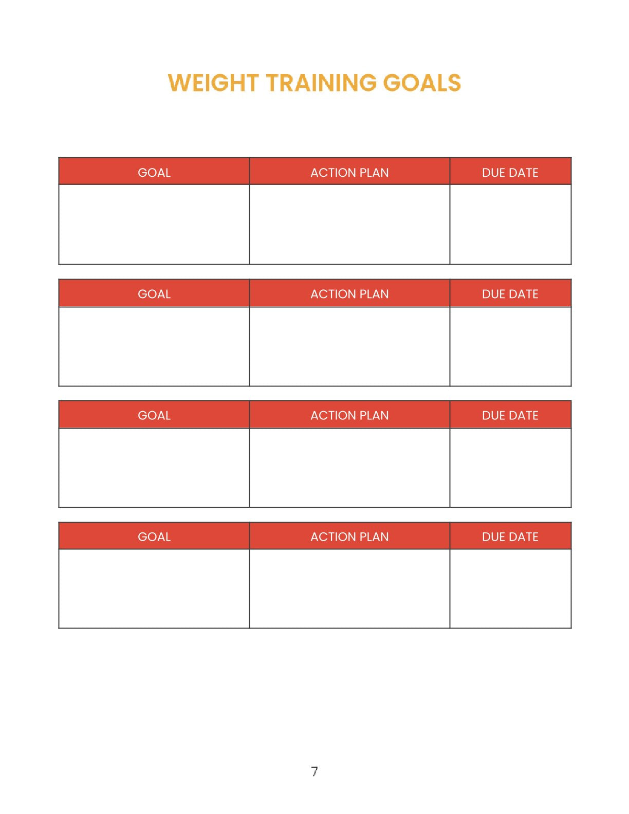 Free Weight Training Planner Template