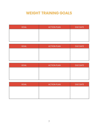 Free Weight Training Planner Template